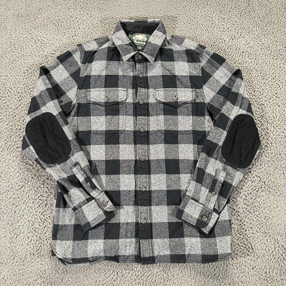 Roots Canada Shirt Mens Small Flannel Button Up Long Sleeves Elbow Patches